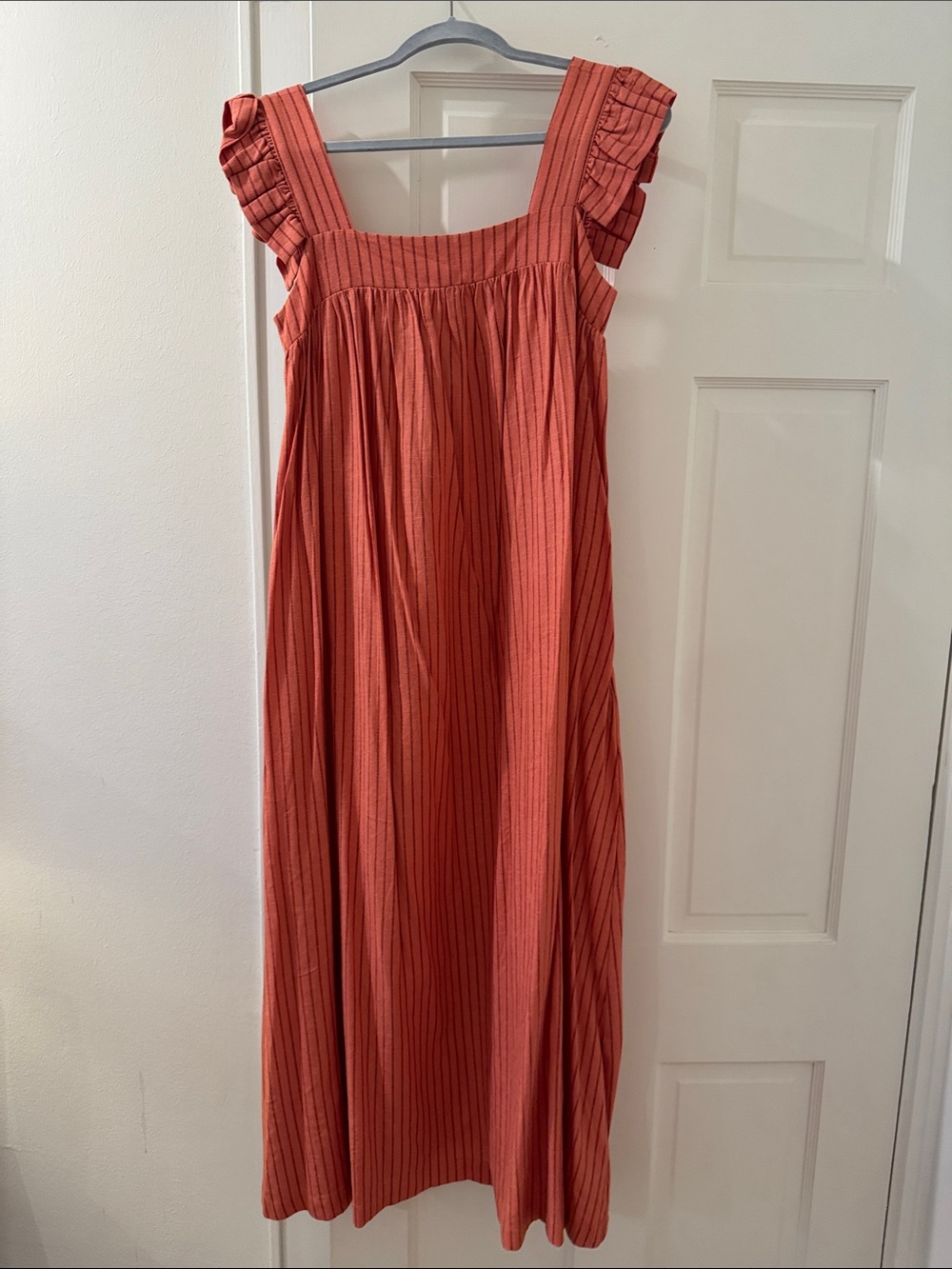a new day Rust-Red Striped Ruffle-Shoulder Maxi Dress